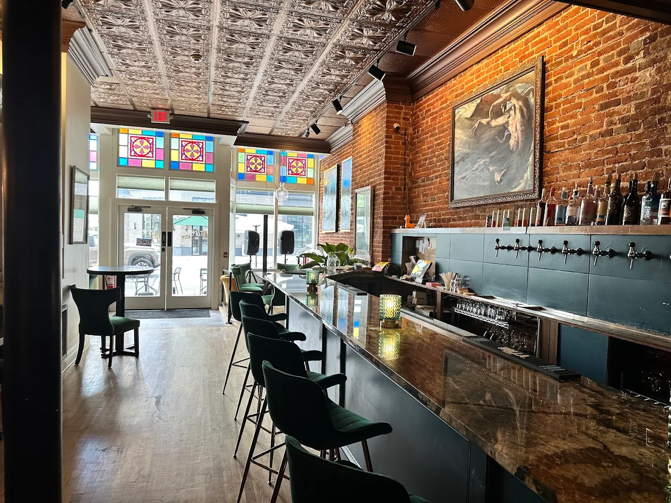 Bright interior with stained glass windows
